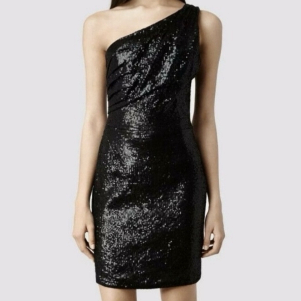 All saints Cassis sequin mini dress asymmetrical strap